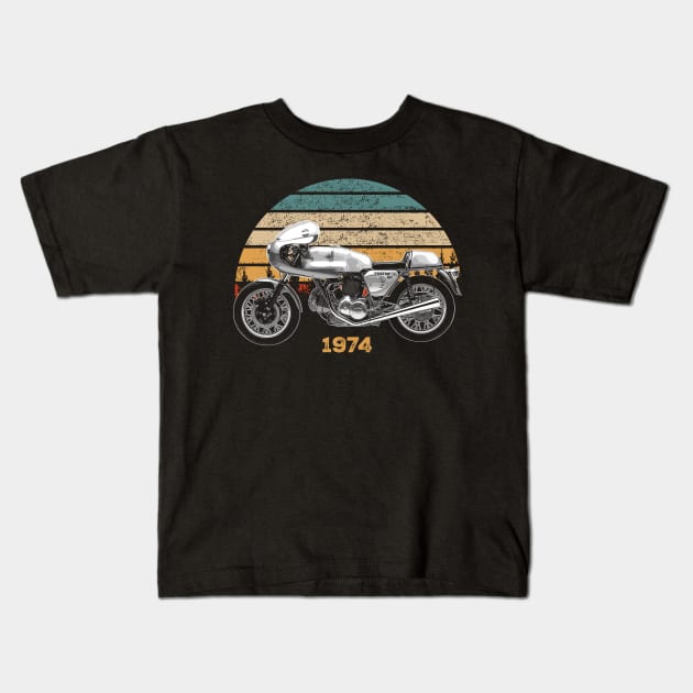 1974 Ducati 750SS Vintage Motorcycle Design Kids T-Shirt by Madisen Harvey